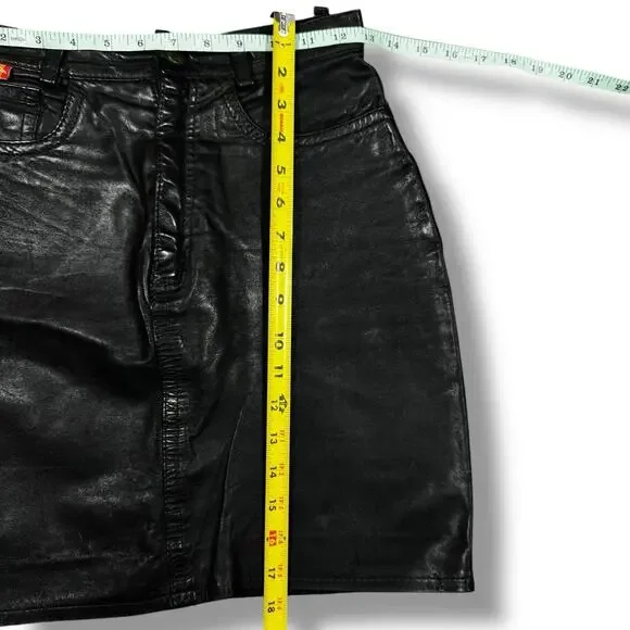 Vintage 1980s Leather Skirt Black Rainbow Patch Brazil Grunge Goth Punk Pride - Picture 8 of 8